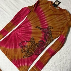 Lucky Brand Top NWT Thermal Tie-Dye Koi Fish Graphics Long Sleeves Size X-Large